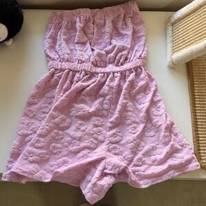 Floral Textured Pink Jumpsuit / beach cover up